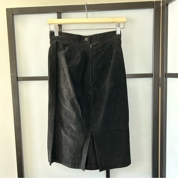 [XS/S] Vintage 100% Real Suede Black Midi Length Pencil Skirt Stunning - Picture 6 of 16